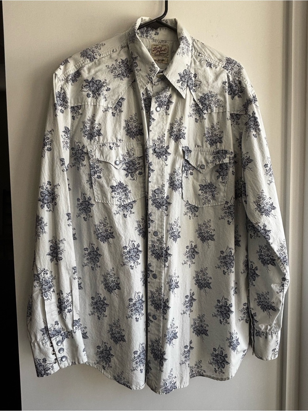 Lucky Brand Floral Print Button-Down Shirt - Blue on Off-White , Vintage